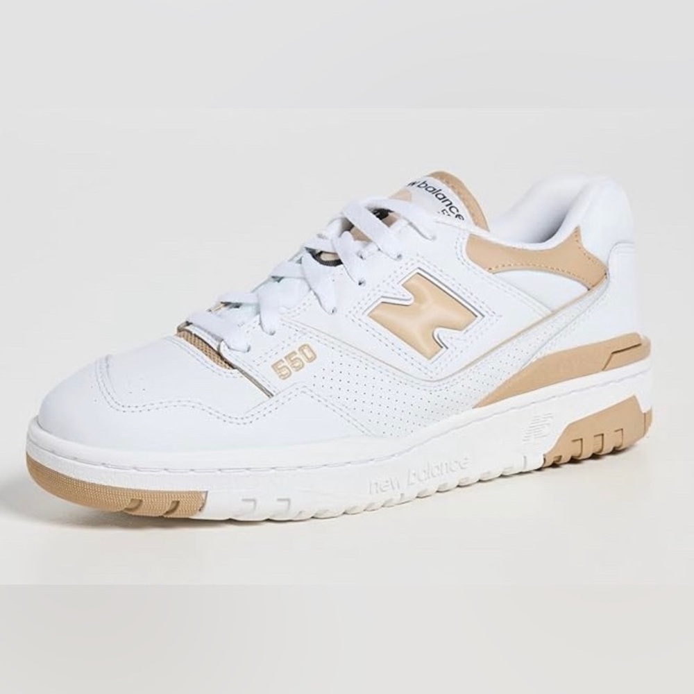 New Balance White and Tan Sneakers